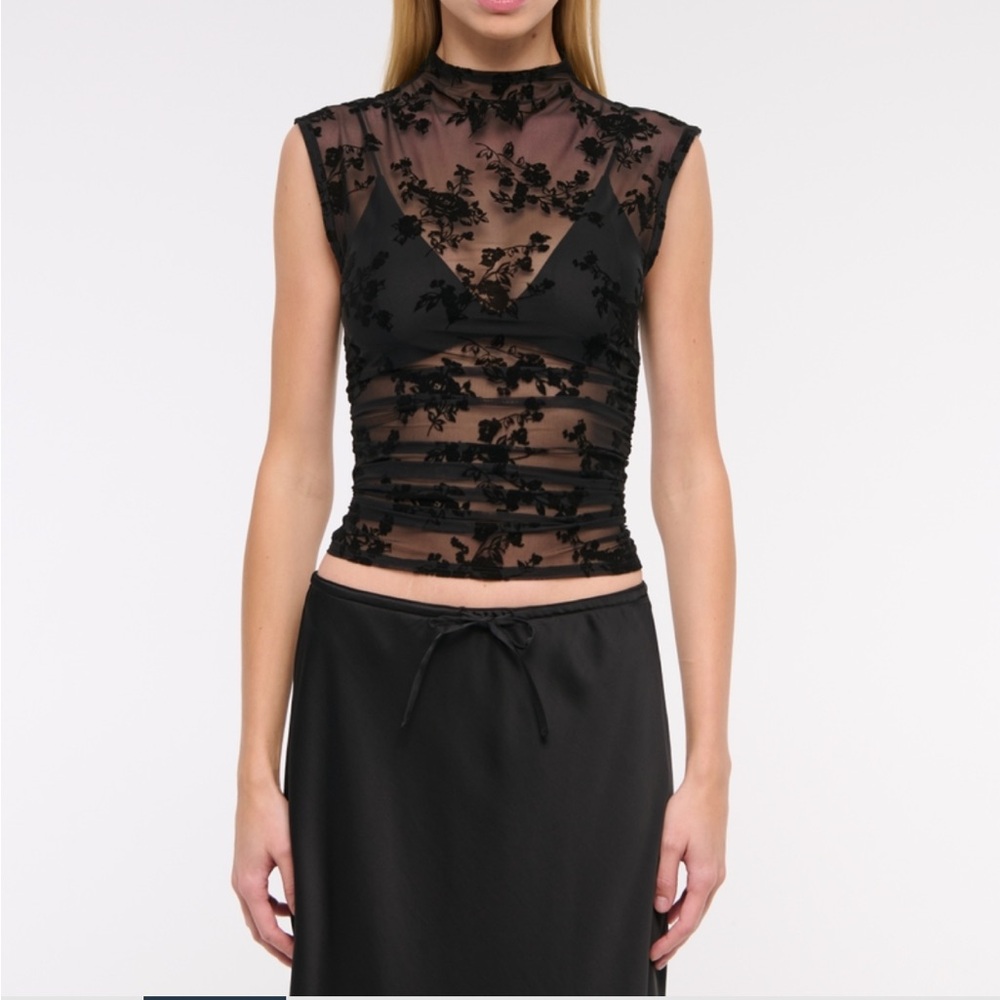 Abercrombie & Fitch Black Sheer Floral Blouse